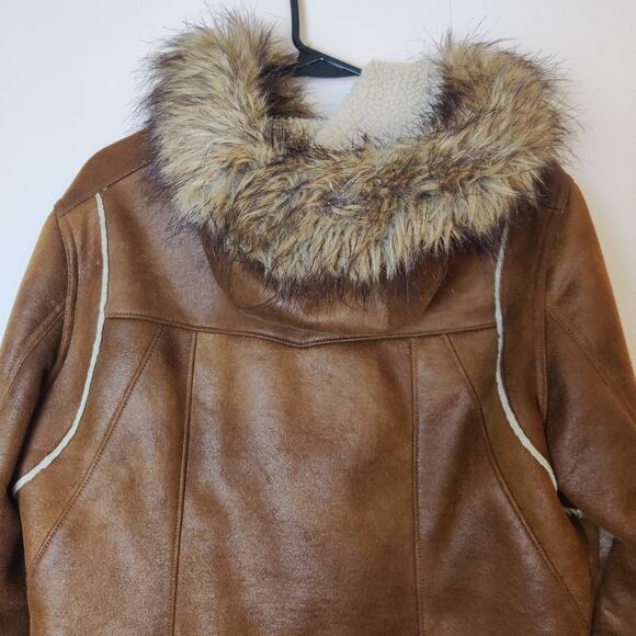 Vtg Y2K LEI Penny Lane Coat Faux Suede & Fur Hooded Jacket Sherpa Lined Large - Picture 6 of 11
